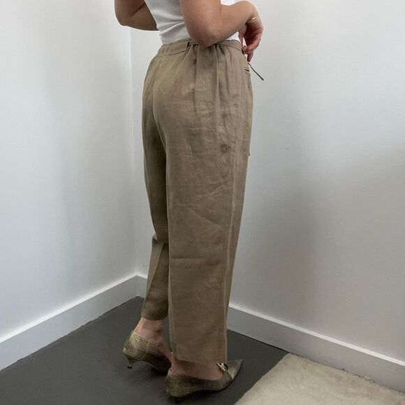 Vintage Talbots Beige Irish Linen Cropped Straight Leg Pants Size L Petite - Picture 3 of 9